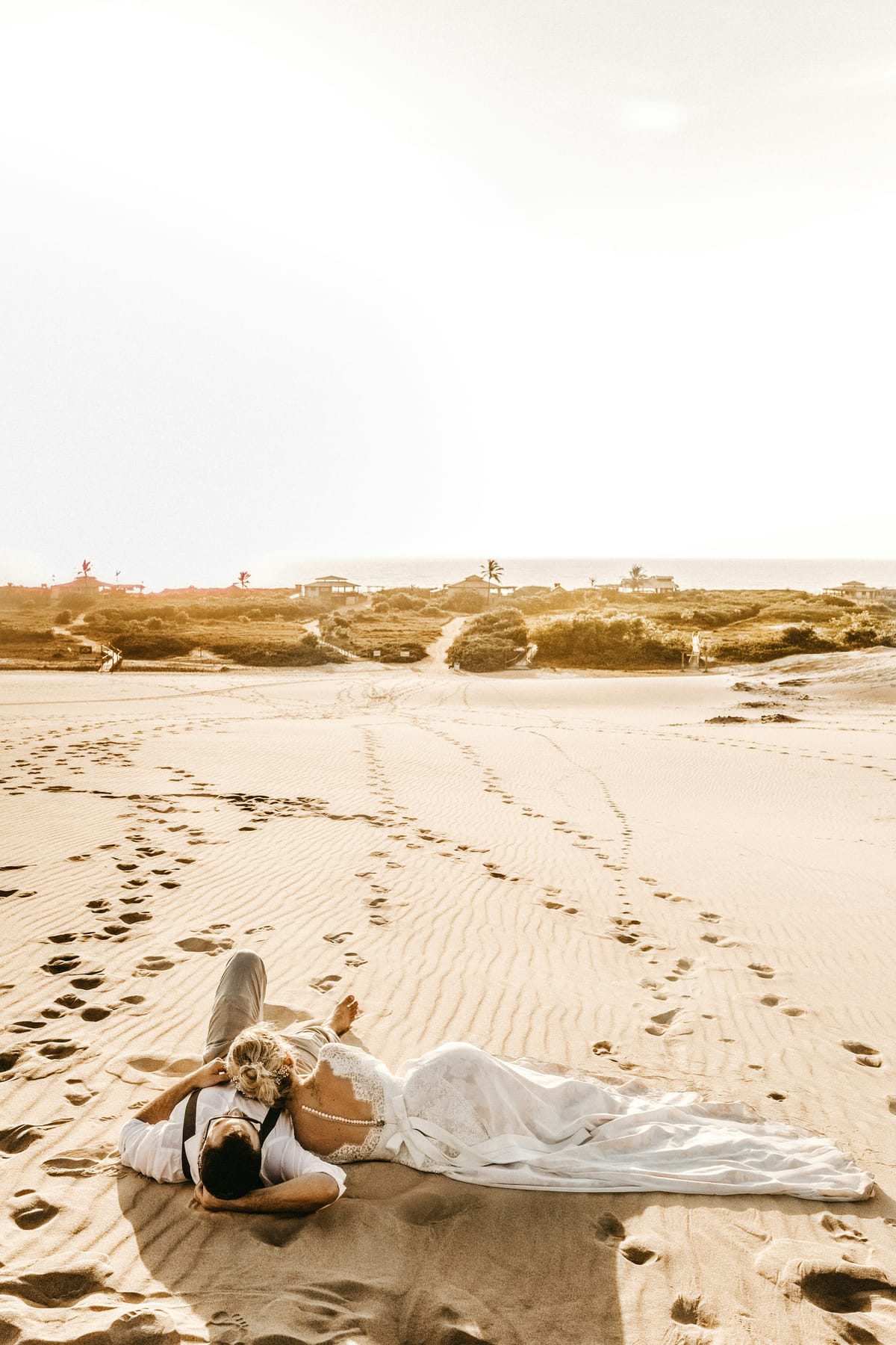 A beach wedding on the shoreline