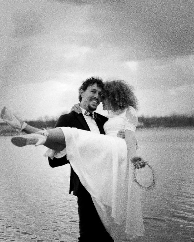 A wedding photo in the Noir film look